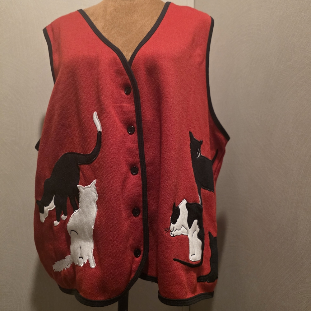 Blair Red Vest with Cat Designs